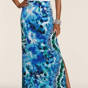 NWT, CHICO'S Cool Floral Sandra Side-Split Printed Maxi Skirt, Size 2 (tall)